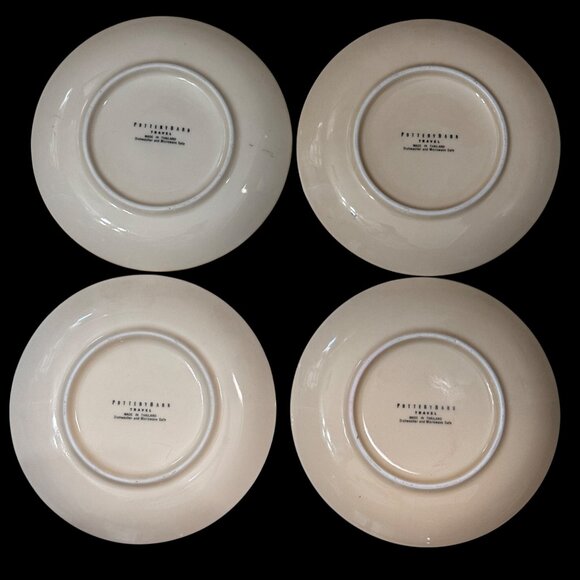 Set Of 4 Pottery Barn Travel Series Dessert Plates 7.5” Diameter Art Deco - Picture 2 of 8